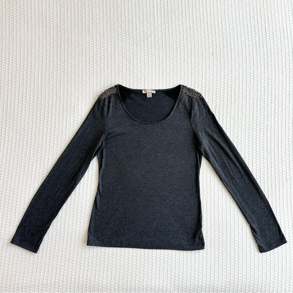 Forever 21 charcoal grey long sleeve beaded detail top